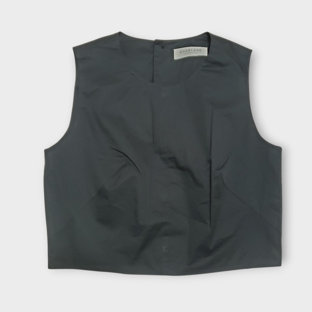 Everlane Womens Poplin Sleeveless Button Back Crop Top Black Size 2